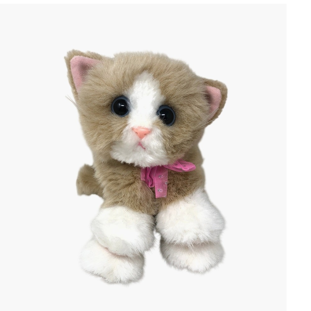 DSI Kitty Kitty Kitten Small Plush Tan White Cat Vintage Pink Bow 2001 Purrs